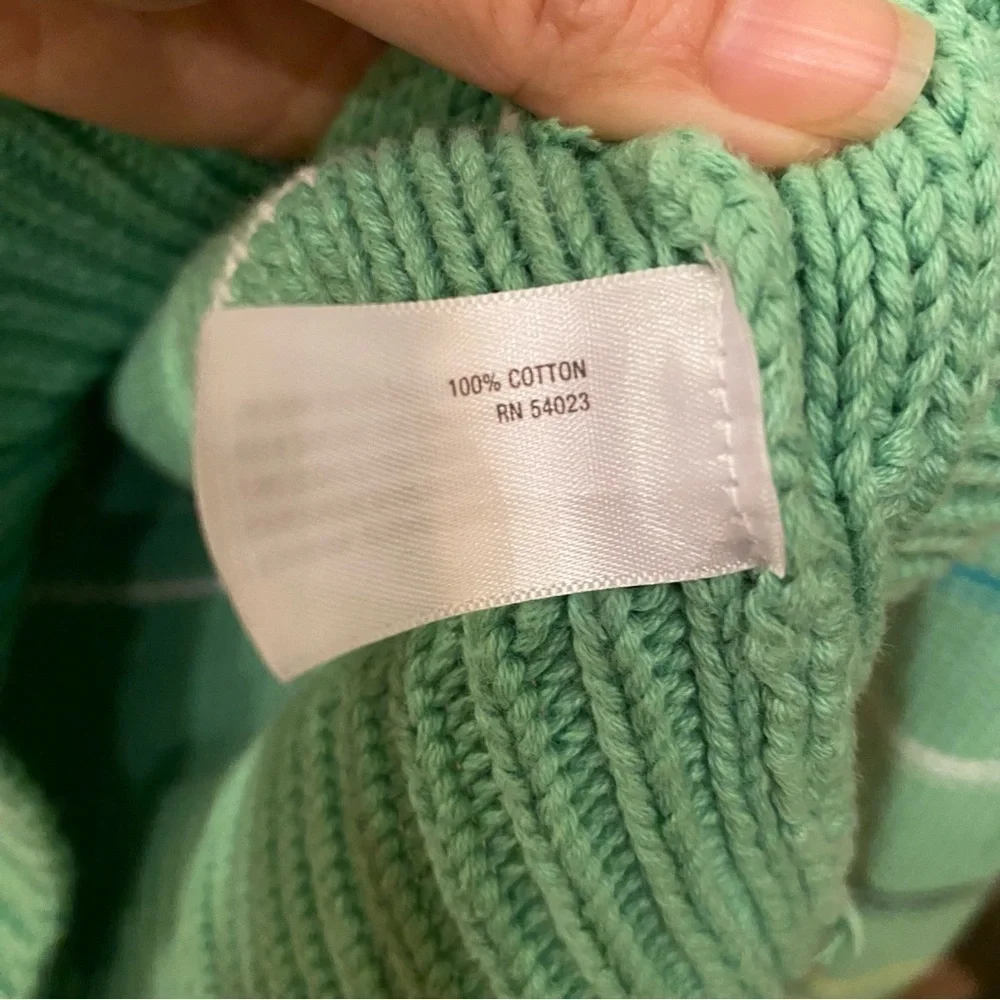 OLD NAVY Girls Kids Green Knit Striped Hoodie Cardigan Sweater Size L(10-12)
